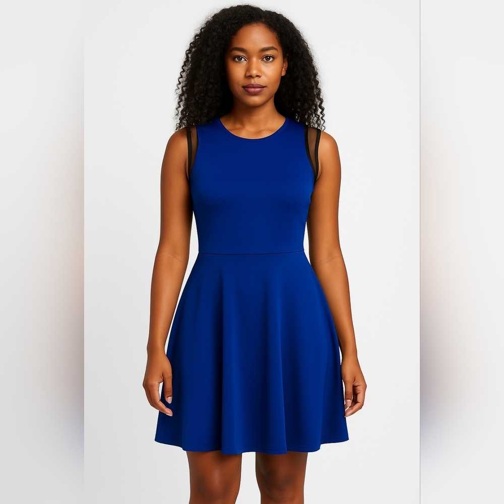 💙 Xhilaration Royal Blue Mesh Fit & Flare Dress Large Good Condition